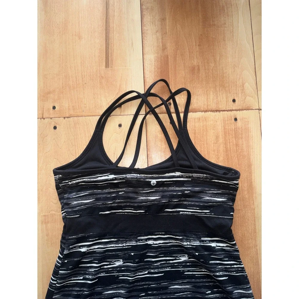 SOYBU Activewear Dress Black White Striped Built in Bra Halter Athletic Womens M